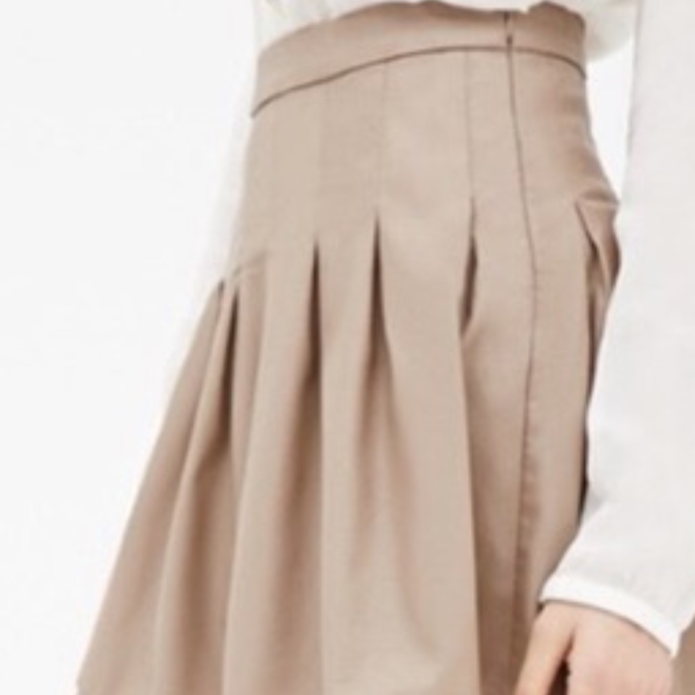 Ann Taylor LOFT Tan Full Box-Pleat Skirt, … - Picture 1 of 4